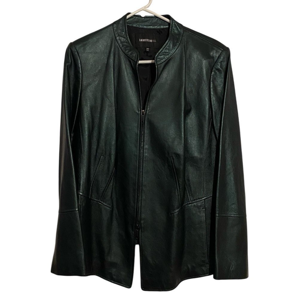Lafayette 148 New York metallic green lambskin jacket - Picture 3 of 15